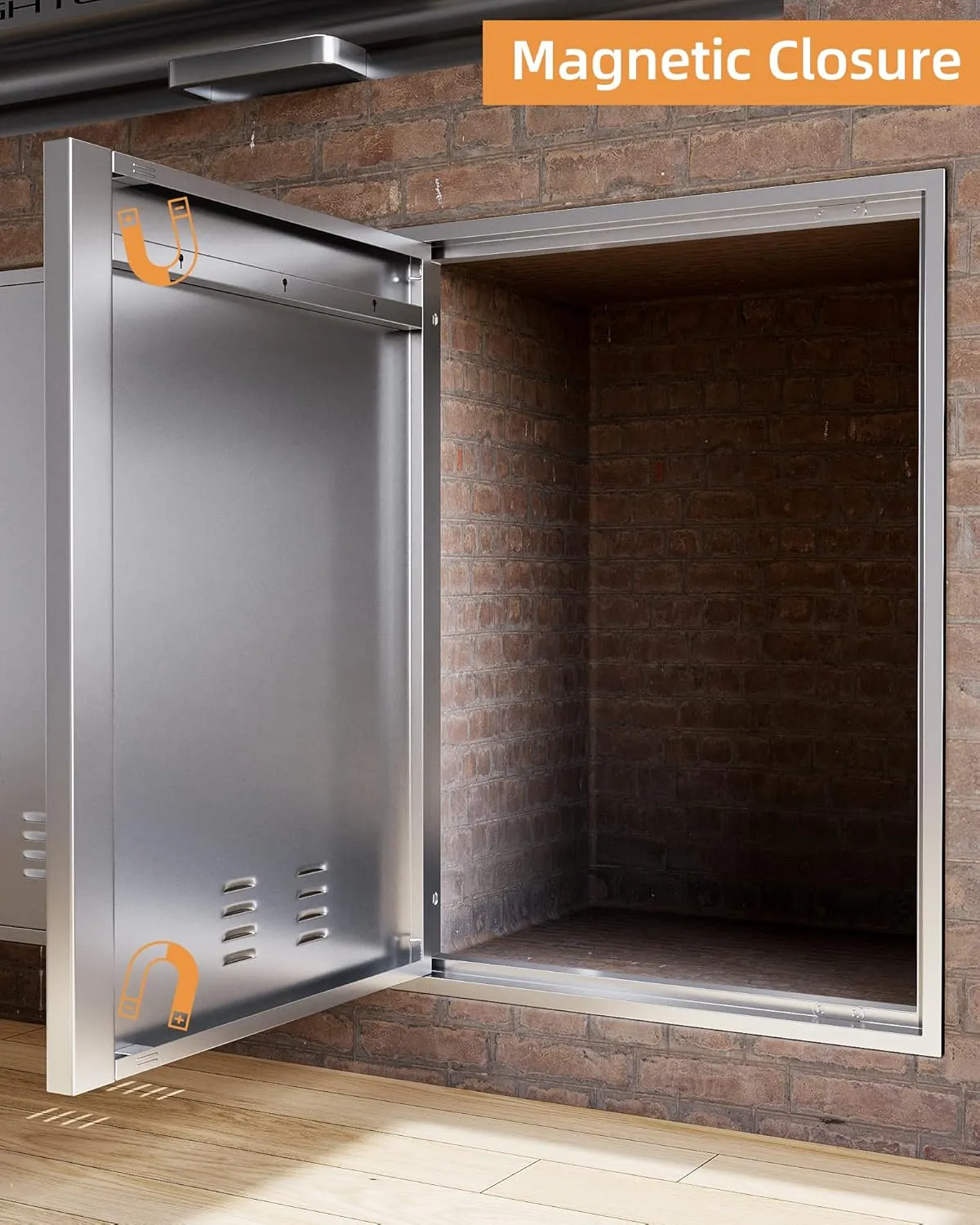 Stainless Steel Single Door for Outdoor Kitchens, 17W x 24H Inch BBQ Access Door with Recessed Handle & Vents
