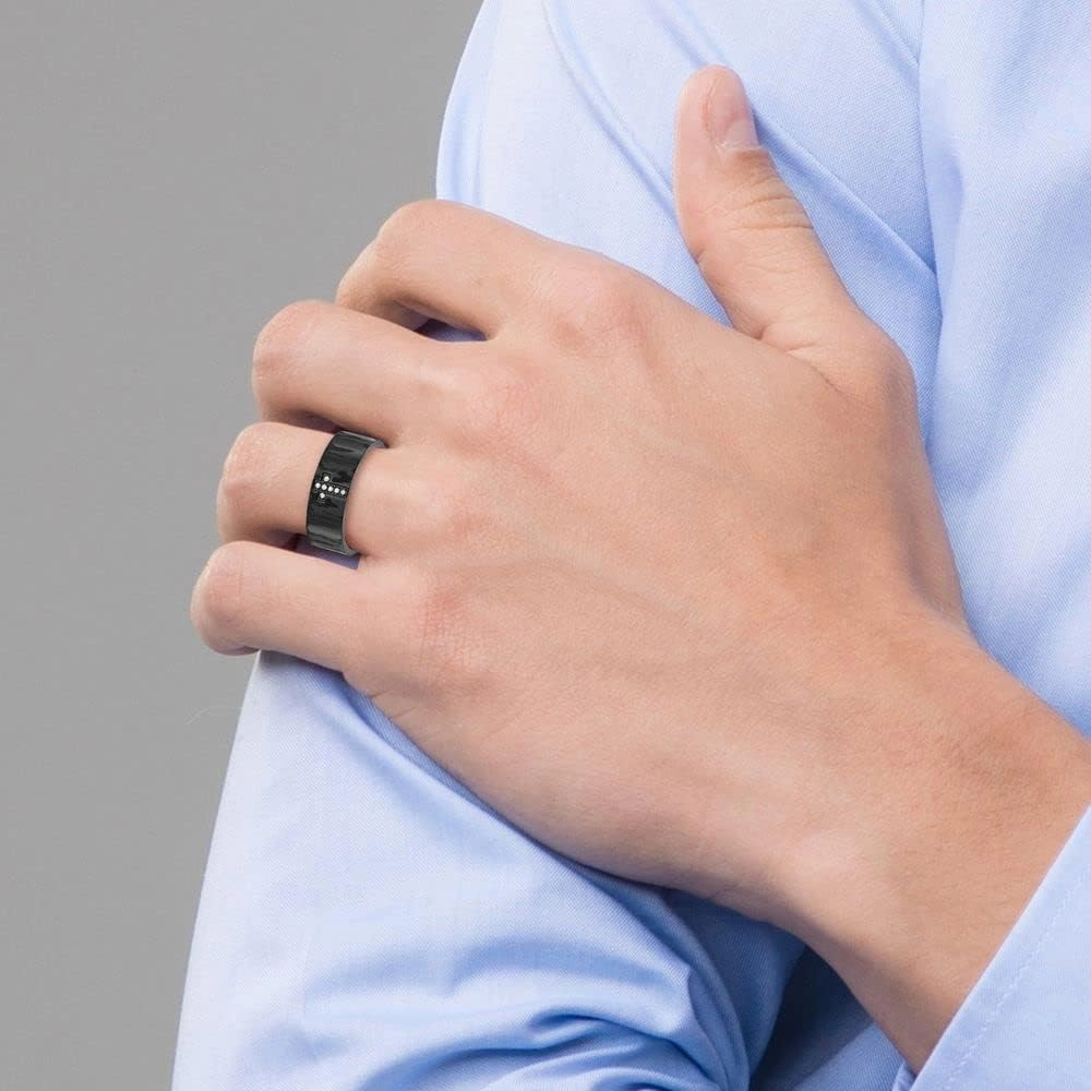 Stainless Steel and Matte 0.05ct. tw. Diamond Cross Wedding Band Ring