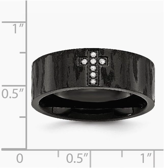Stainless Steel and Matte 0.05ct. tw. Diamond Cross Wedding Band Ring