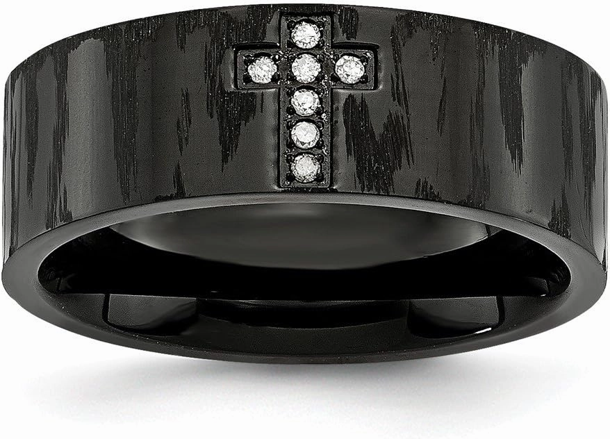 Stainless Steel and Matte 0.05ct. tw. Diamond Cross Wedding Band Ring