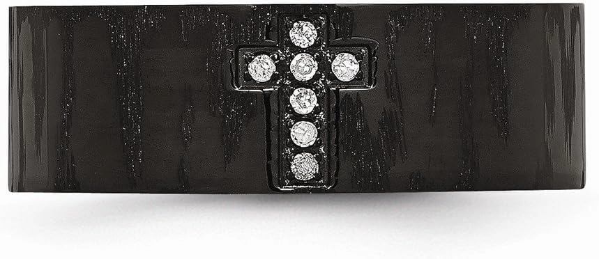 Stainless Steel and Matte 0.05ct. tw. Diamond Cross Wedding Band Ring