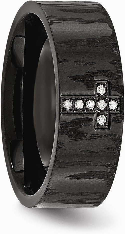 Stainless Steel and Matte 0.05ct. tw. Diamond Cross Wedding Band Ring