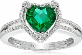 Sterling Silver Heart-Shape Gemstone and Diamond (0.03 cttw) Ring