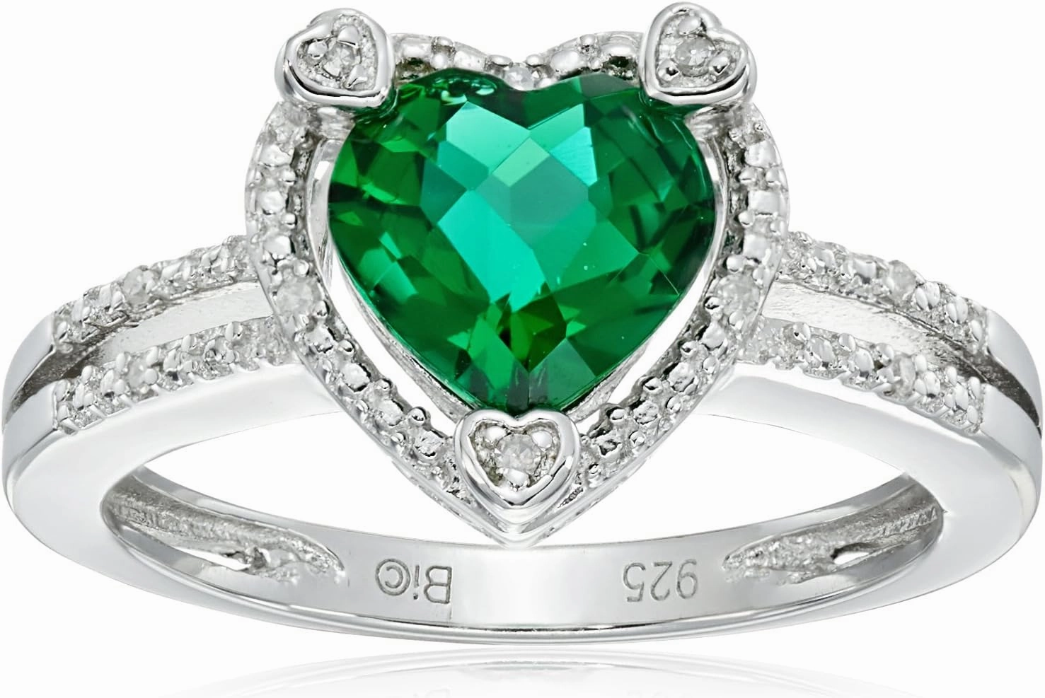Sterling Silver Heart-Shape Gemstone and Diamond (0.03 cttw) Ring