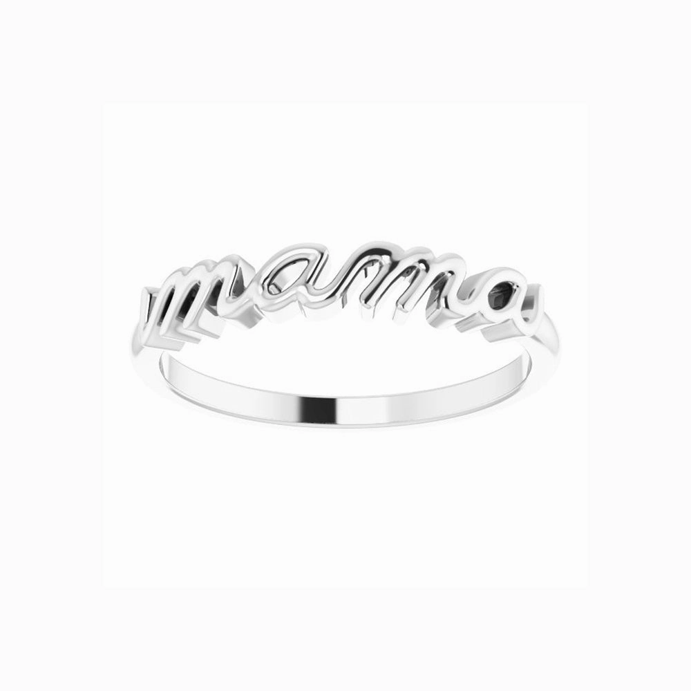 Sterling Silver Mama Script Ring