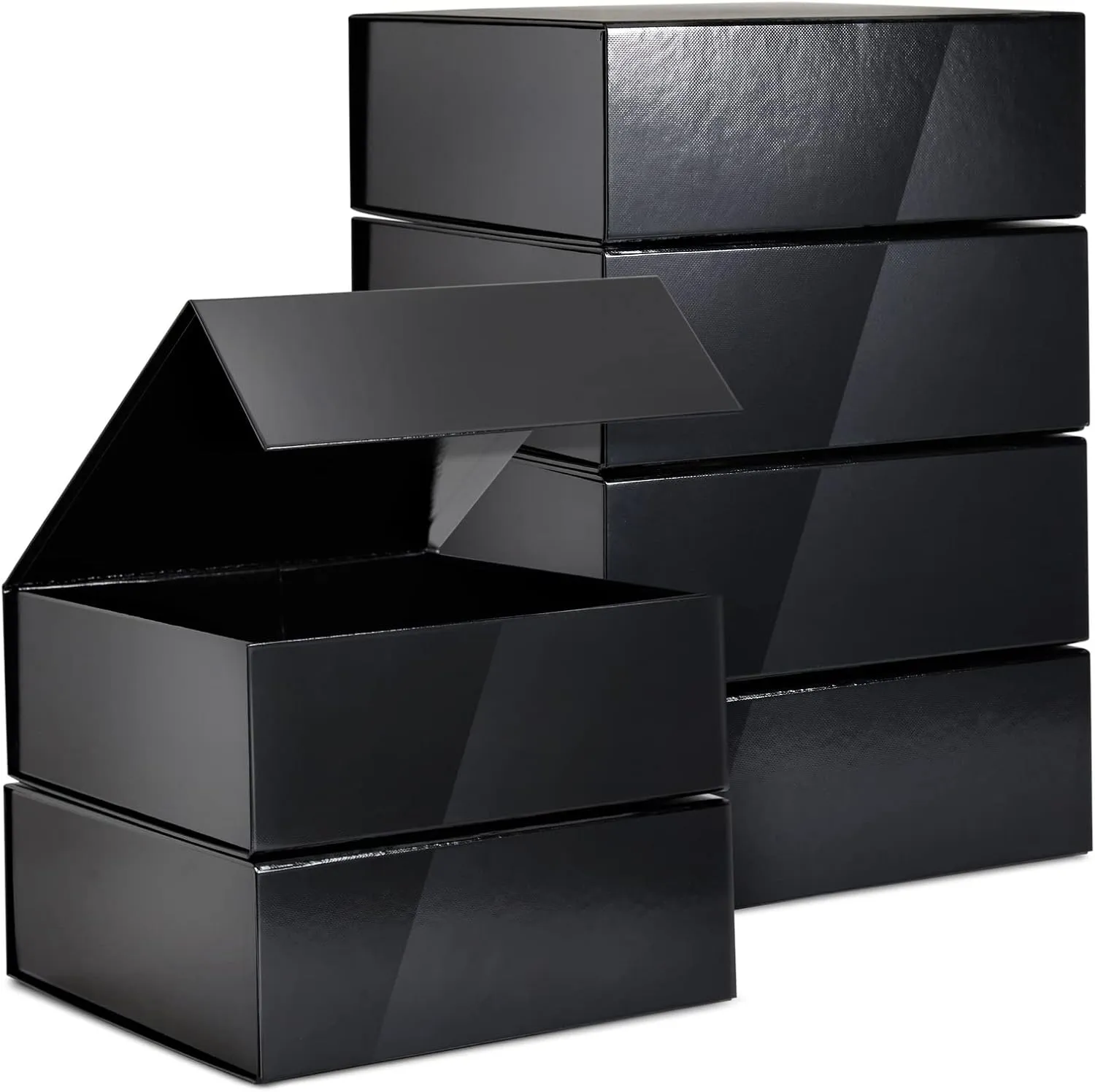 Stockroom Plus Groomsmen Proposal Box 6 Pack - Glossy Black Magnetic Square Bridesmaid Proposal Boxes 9.5 x 9.5 x 3.5 with Lids for Bridal Showers, Parties, Retail