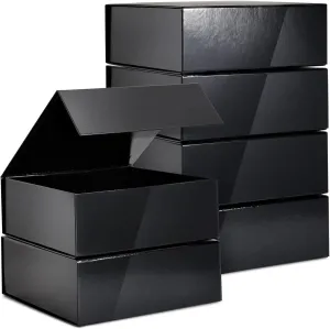 Stockroom Plus Groomsmen Proposal Box 6 Pack - Glossy Black Magnetic Square Bridesmaid Proposal Boxes 9.5 x 9.5 x 3.5 with Lids for Bridal Showers, Parties, Retail