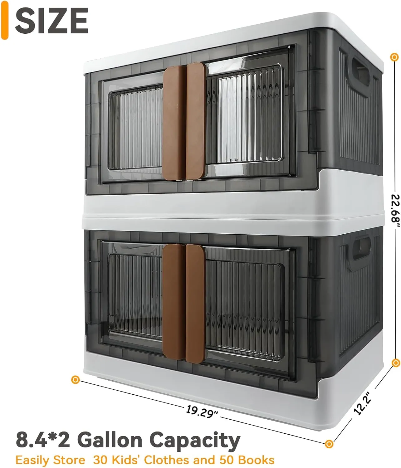 Storage Bin, Cabinet Box, Home Organizer, 8.4 Gallon Capacity, 2 Pack, With Double Door, Bottom Wheels, Foldable For Easy Carrying, Plastic, Transparent, Dustproof.