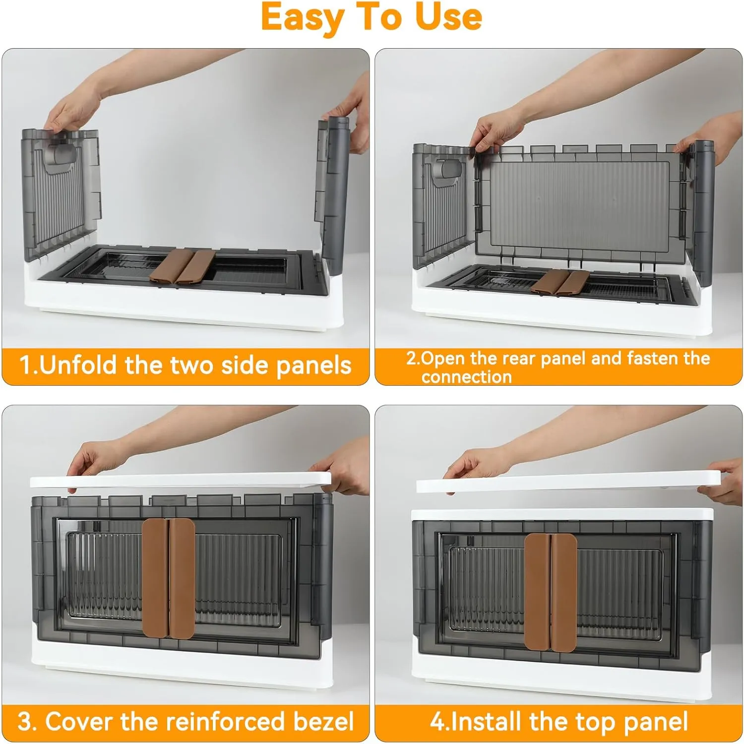 Storage Bin, Cabinet Box, Home Organizer, 8.4 Gallon Capacity, 2 Pack, With Double Door, Bottom Wheels, Foldable For Easy Carrying, Plastic, Transparent, Dustproof.