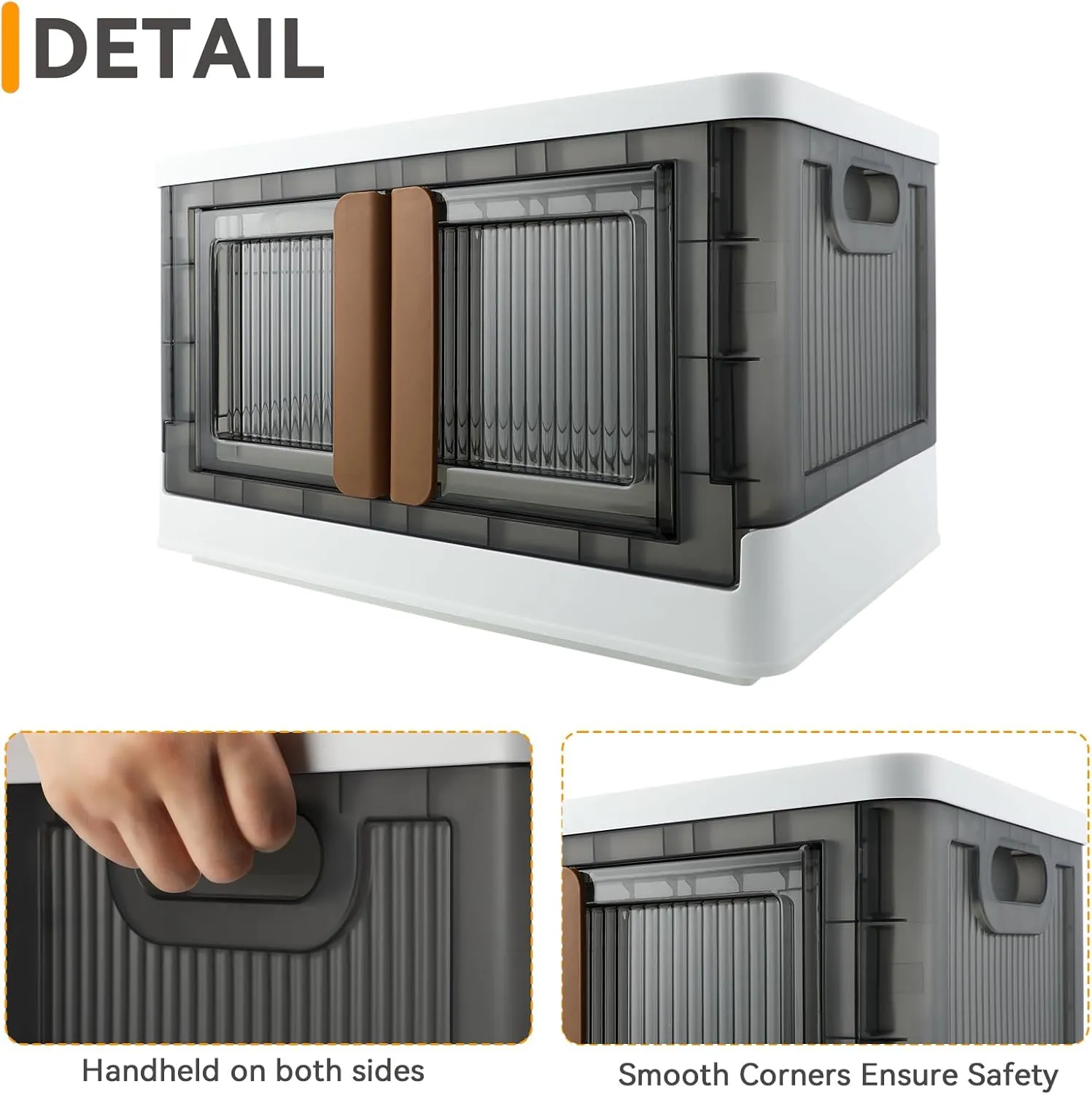 Storage Bin, Cabinet Box, Home Organizer, 8.4 Gallon Capacity, 2 Pack, With Double Door, Bottom Wheels, Foldable For Easy Carrying, Plastic, Transparent, Dustproof.