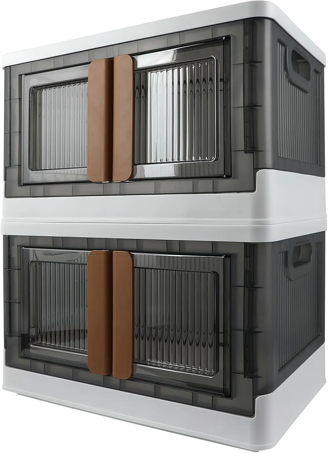 Storage Bin, Cabinet Box, Home Organizer, 8.4 Gallon Capacity, 2 Pack, With Double Door, Bottom Wheels, Foldable For Easy Carrying, Plastic, Transparent, Dustproof.