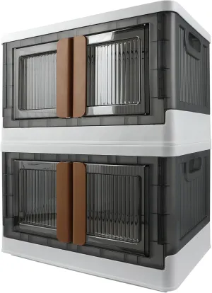 Storage Bin, Cabinet Box, Home Organizer, 8.4 Gallon Capacity, 2 Pack, With Double Door, Bottom Wheels, Foldable For Easy Carrying, Plastic, Transparent, Dustproof.