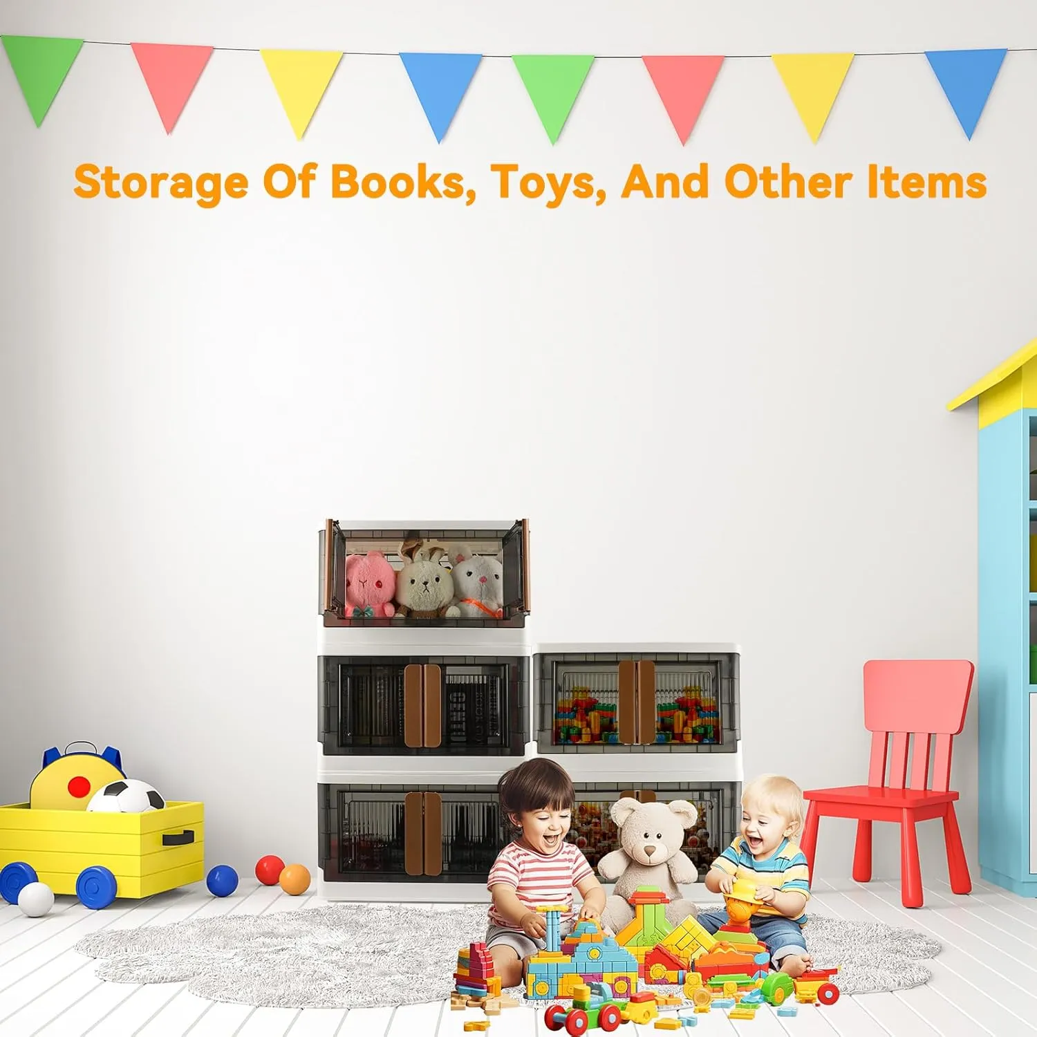Storage Bin, Cabinet Box, Home Organizer, 8.4 Gallon Capacity, 2 Pack, With Double Door, Bottom Wheels, Foldable For Easy Carrying, Plastic, Transparent, Dustproof.