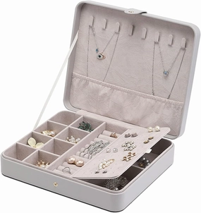 Storage Box Jewelry Organizer Jewelry Organizer Box Two Layer PU Leather Jewelry Box for Women with Removable Tray for Earring Ring Necklace Bracelet Grey Jewelry Box