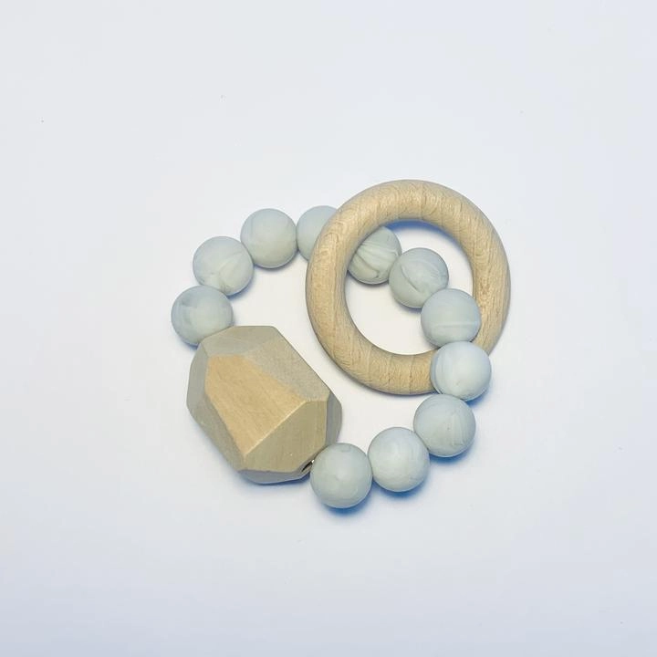 Sugar   Maple Silicone   Beechwood Gem Teether - Marble
