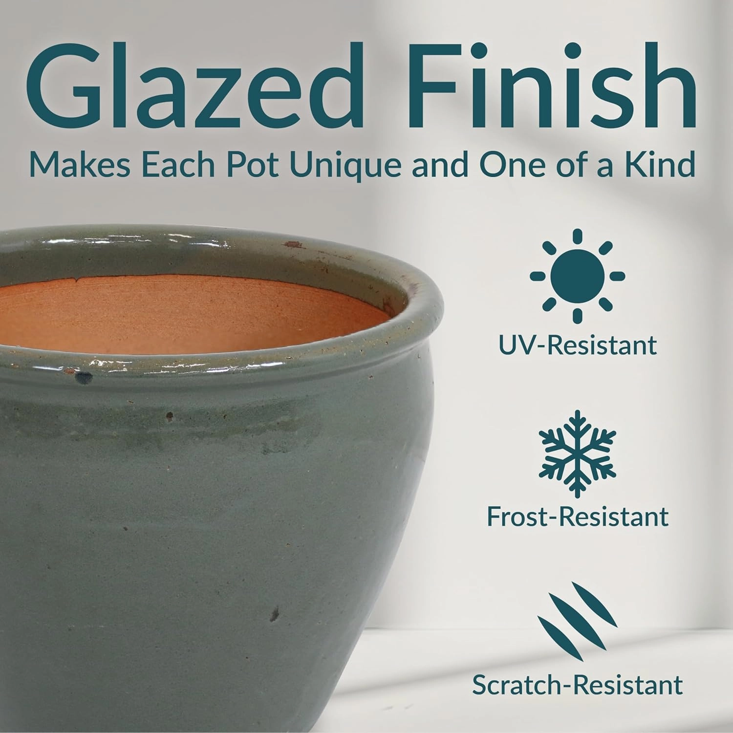 Sunnydaze 14.5" Large Ceramic Plant Pot - Round Outdoor Glazed Ceramic Planter Pot with Drainage - Gray - Chalet