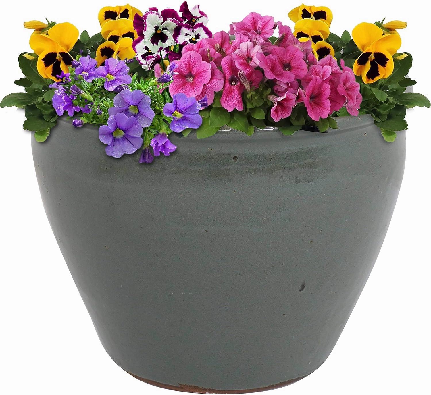 Sunnydaze 14.5" Large Ceramic Plant Pot - Round Outdoor Glazed Ceramic Planter Pot with Drainage - Gray - Chalet