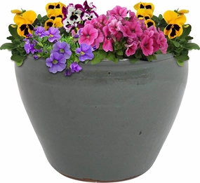Sunnydaze 14.5" Large Ceramic Plant Pot - Round Outdoor Glazed Ceramic Planter Pot with Drainage - Gray - Chalet