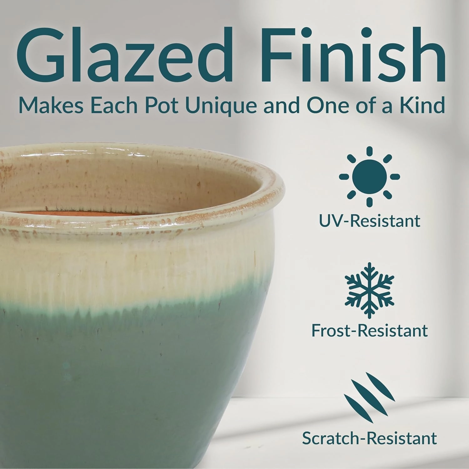 Sunnydaze 14.5" Large Ceramic Plant Pot - Round Outdoor Glazed Ceramic Planter Pot with Drainage - Seafoam - Chalet