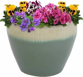 Sunnydaze 14.5" Large Ceramic Plant Pot - Round Outdoor Glazed Ceramic Planter Pot with Drainage - Seafoam - Chalet