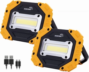 Sunzone LED Work Light - Rechargeable Magnetic Work Lights with Stand - Waterproof, 750 lumens, Job Site Lighting for Camping, Fishing, Car Repair with Emergency Mode (2 Pack)