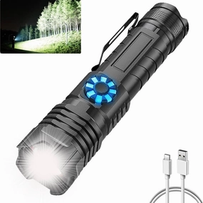 Super Bright LED Flashlight USB Rechargeable,XHP99 High Lumens Tactical Flash Light with 4 Modes Stepless Dimming Zoomable Waterproof Powerful Handheld Torch for Camping Hiking Emergency