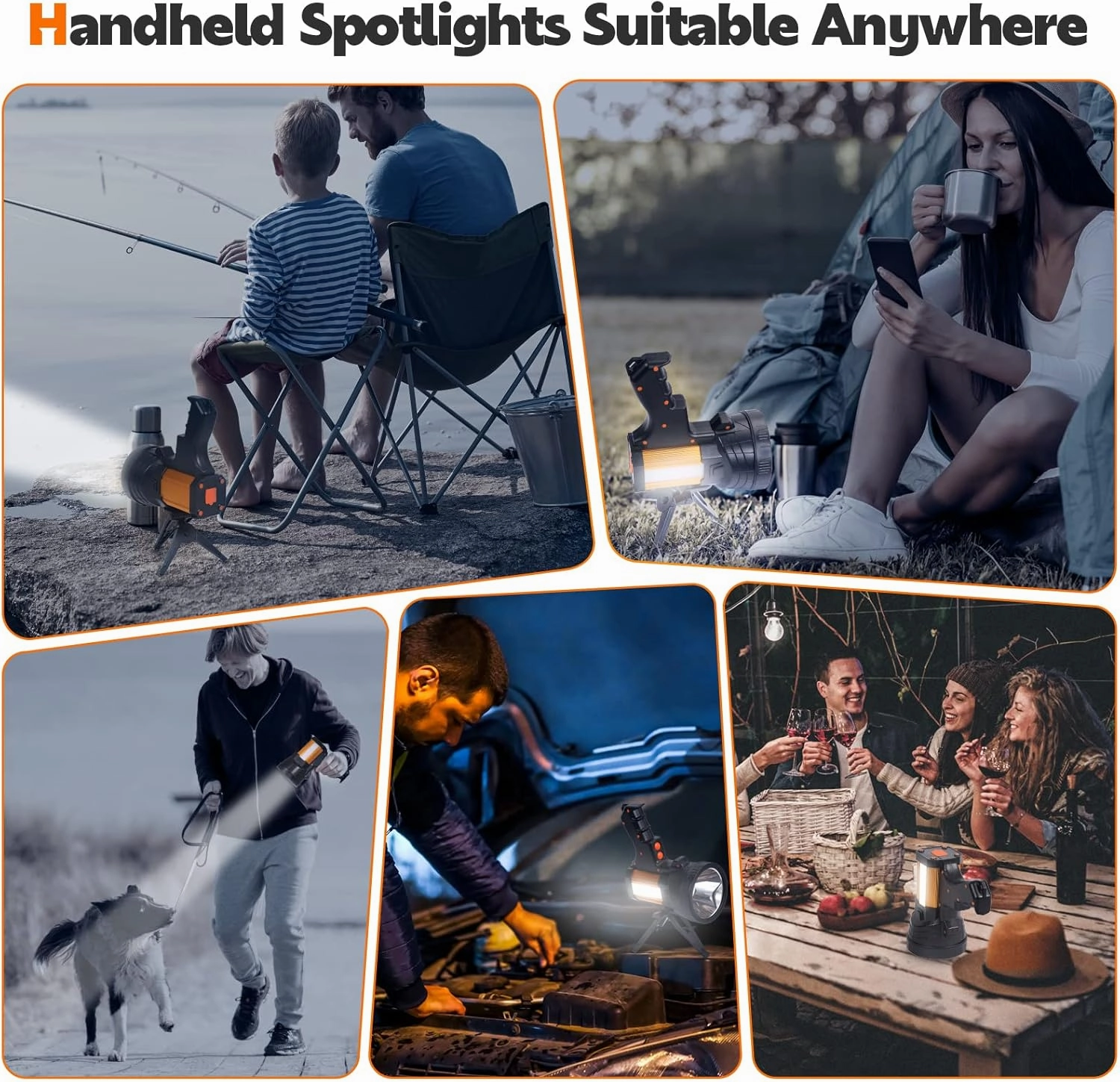Super Bright Rechargeable Spotlight,Handheld Rechargeable LED Flashlight Ultra-Long Standby Lightweight Tactical Searchlight with USB Output Aluminium Alloy Golden Camping Light (White Light)