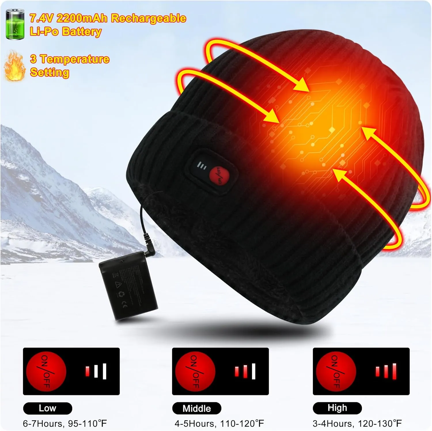 Svpro Battery Heated Beanie Hat - Rechargeable Warm Winter Cap