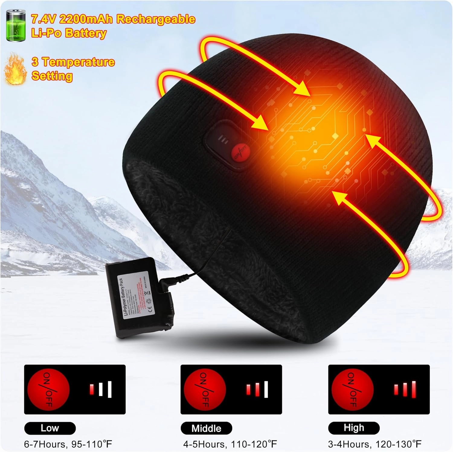 Svpro Battery Heated Beanie Hat - Rechargeable Warm Winter Cap