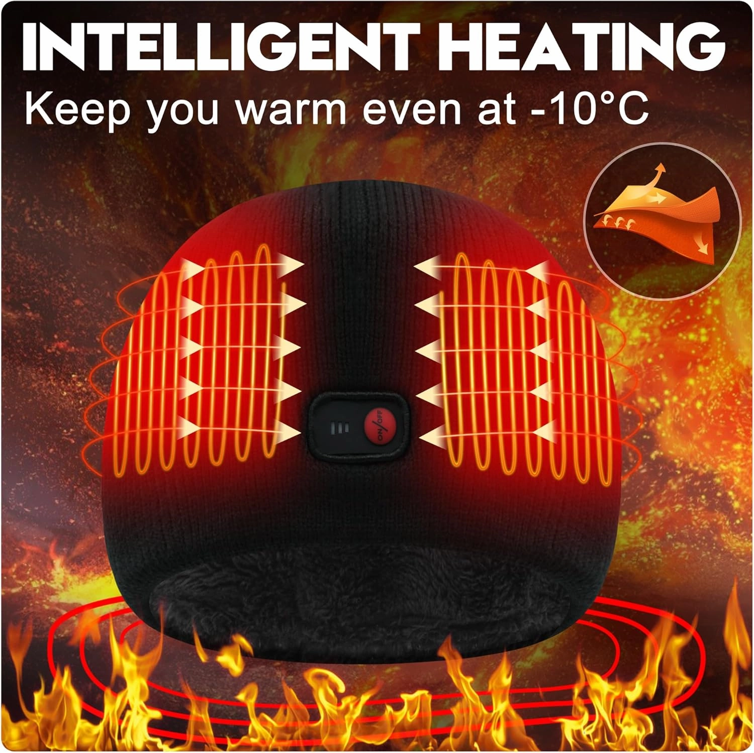 Svpro Battery Heated Beanie Hat - Rechargeable Warm Winter Cap