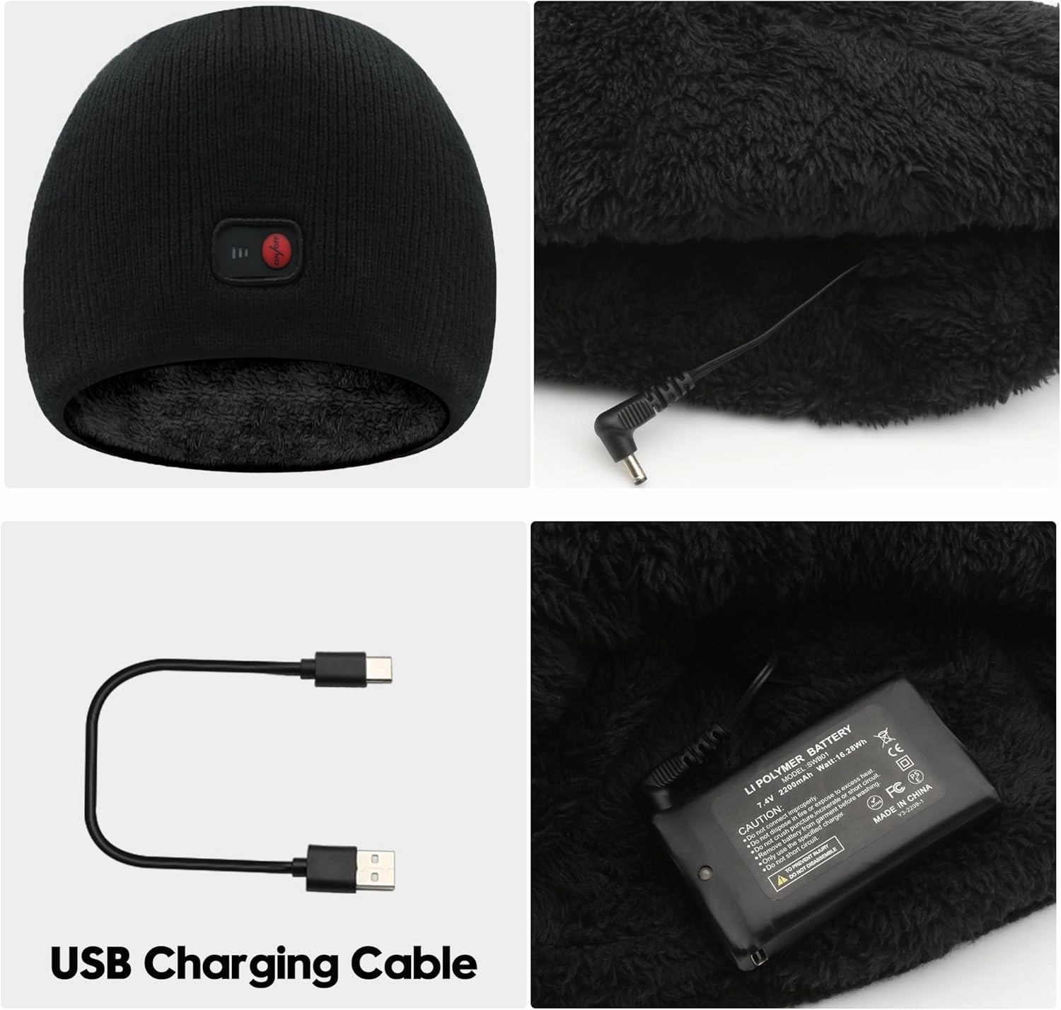 Svpro Battery Heated Beanie Hat - Rechargeable Warm Winter Cap