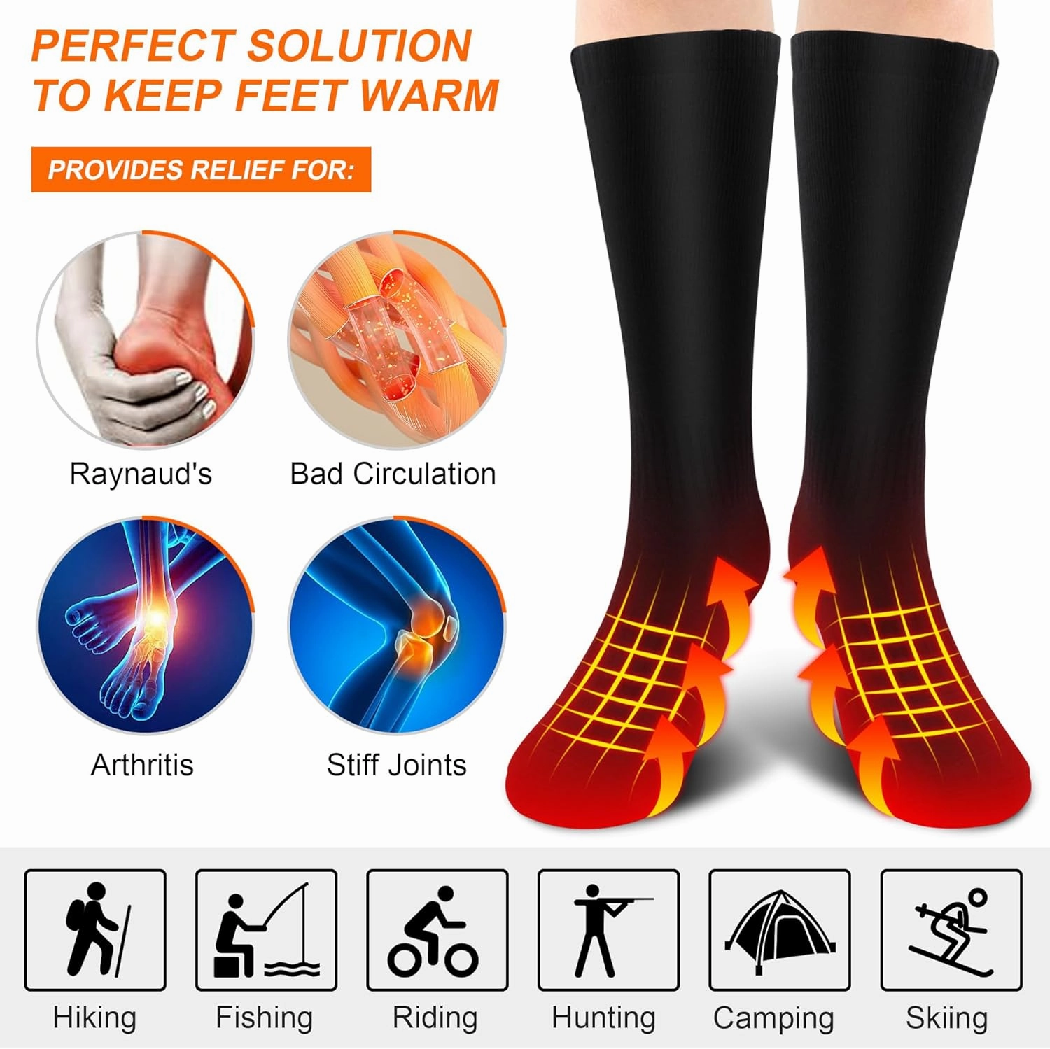 SVPRO Electric Heated Socks Men Women Rechargeable Heating Socks Washable Battery Thermal Foot Warmer Socks Winter Warm Socks