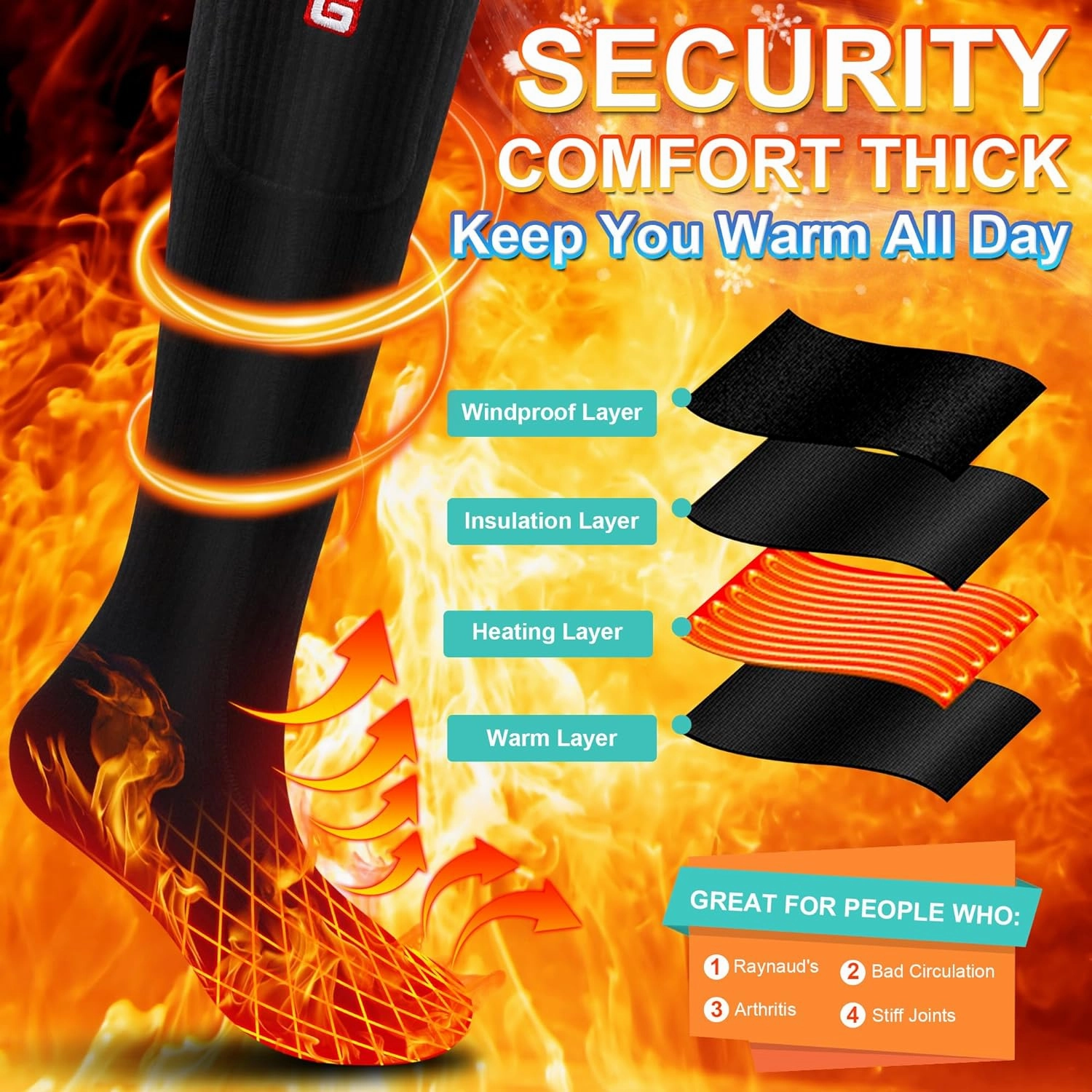 SVPRO Electric Heated Socks Men Women Rechargeable Heating Socks Washable Battery Thermal Foot Warmer Socks Winter Warm Socks