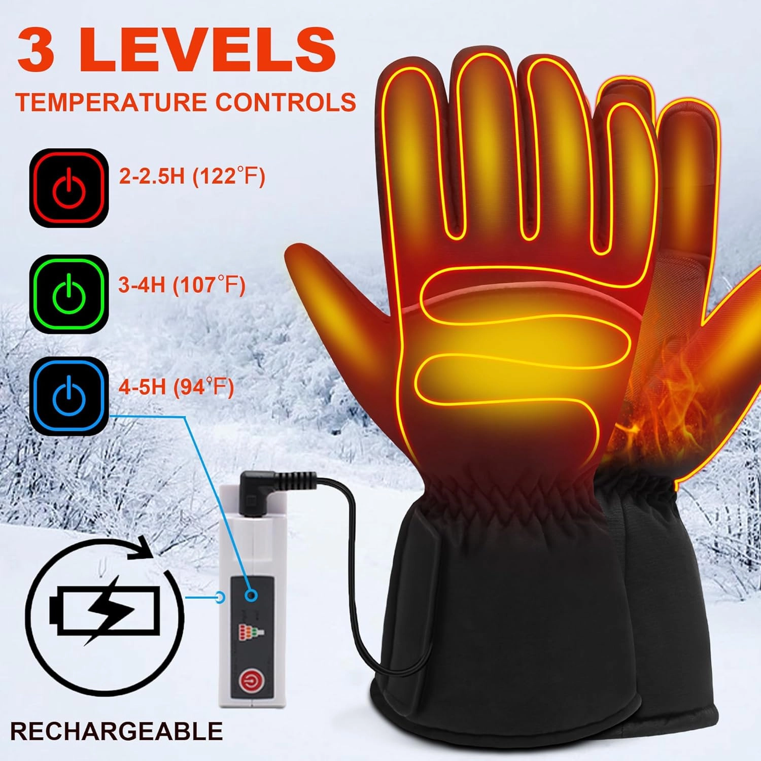SVPRO Rechargeable Heated Gloves with 3 Heat Settings,3200mAh Battery Powered Heating Gloves for Men Women,Electric Thermal Gloves Winter Warm Heated Hand Warmer for Hunting Fishing Skiing Cycling