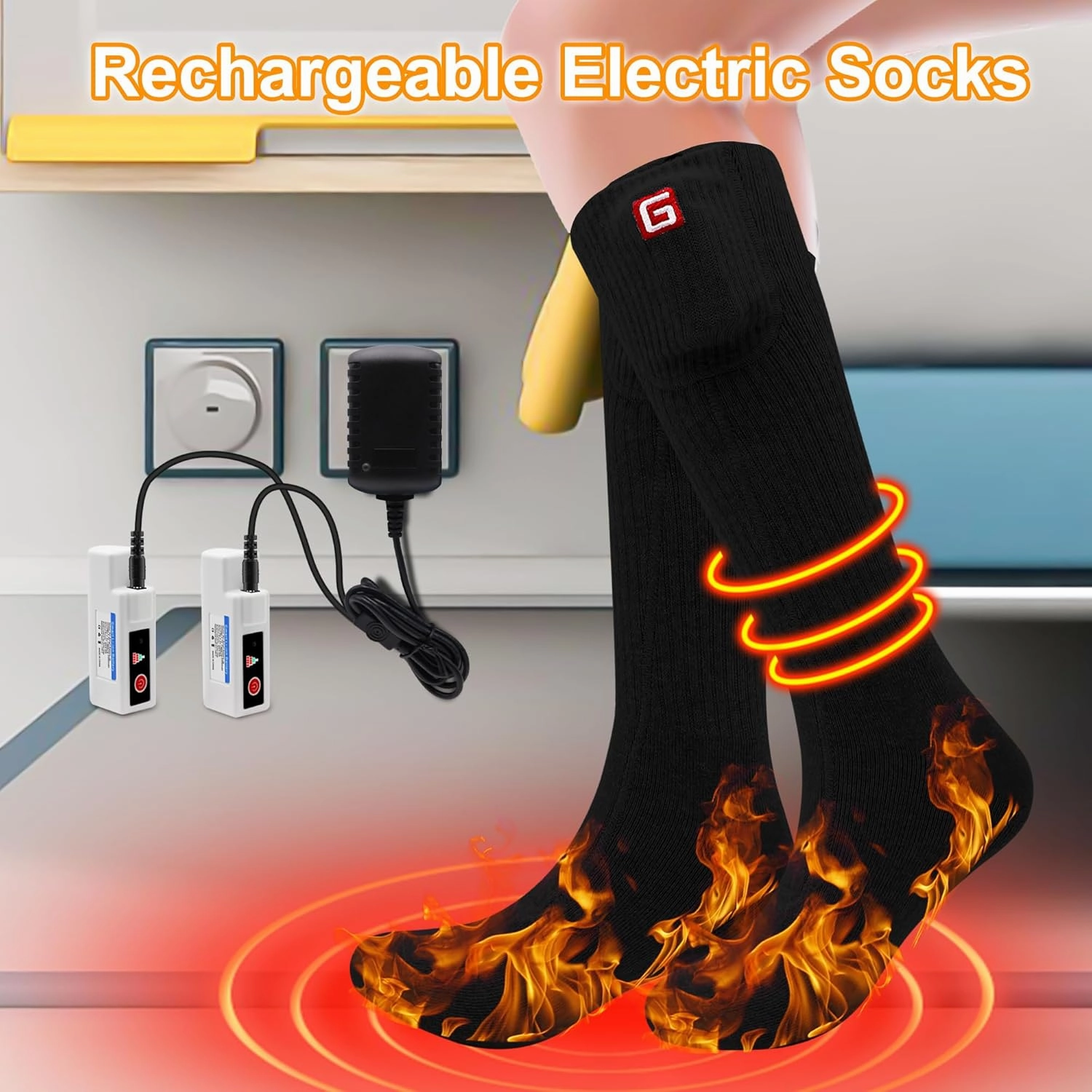 SVPRO Rechargeable Heated Socks for Men Women Electric Battery Operated Heated Socks 3 Heat Settings Warm Winter Socks for Sport Outdoor Indoor Thermal Foot Warmers
