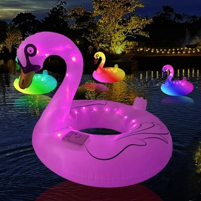 Swan Pool Floats & Swimming Rings- Solar Powered Inflatable Floating Light UP Pool & Led Pool Lights That Float for Party Decorations, 16 Auto-Cycling Colors(37-Inch Oversized) (Swan(4 Pack))