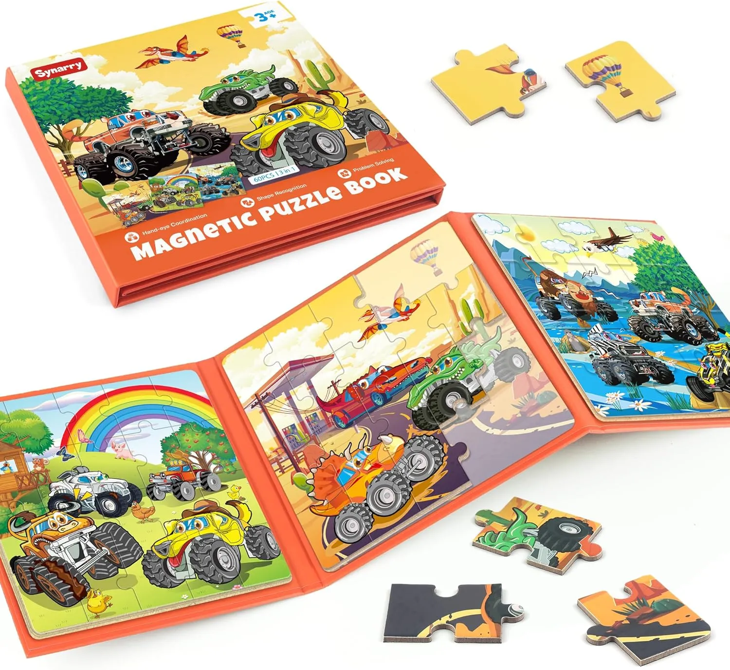 SYNARRY Magnetic Puzzles for Toddlers 3-5, 20 Pieces Travel Puzzles for Kids Ages 3-5, Car Airplane Road Trip Activities Magnet Games Toys for 3 4 5 6 Year Old Children Boys Girls Gifts