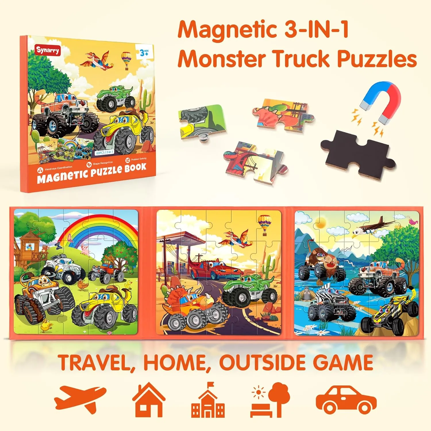 SYNARRY Magnetic Puzzles for Toddlers 3-5, 20 Pieces Travel Puzzles for Kids Ages 3-5, Car Airplane Road Trip Activities Magnet Games Toys for 3 4 5 6 Year Old Children Boys Girls Gifts