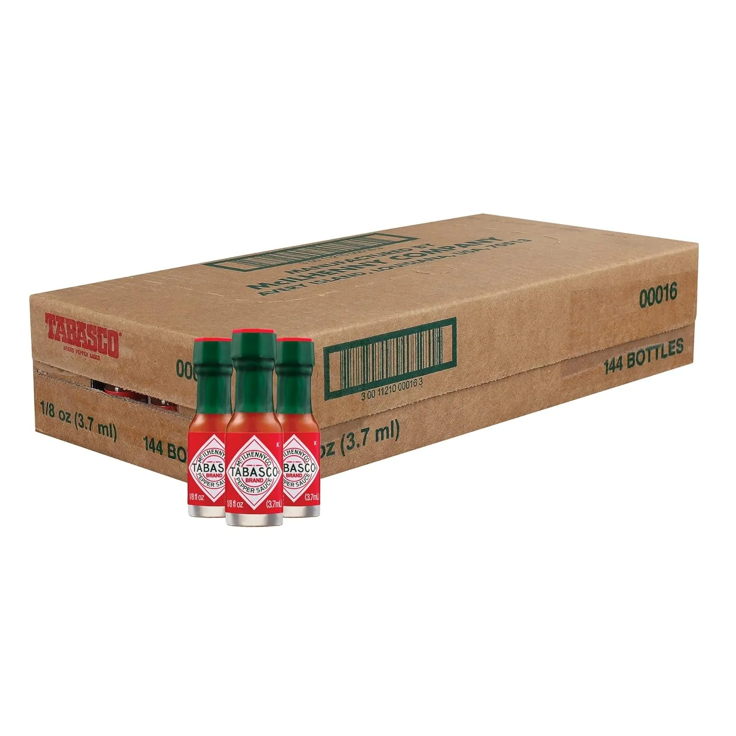 TABASCO Brand Original Red Pepper Sauce, Medium Hot Sauce, Mini Glass Bottles, Classic Flavor, Perfect for Travel & Gifts, Great for Dips, Tacos, Oysters & More, 1/8 Oz Mini Bottles (Pack of 144)
