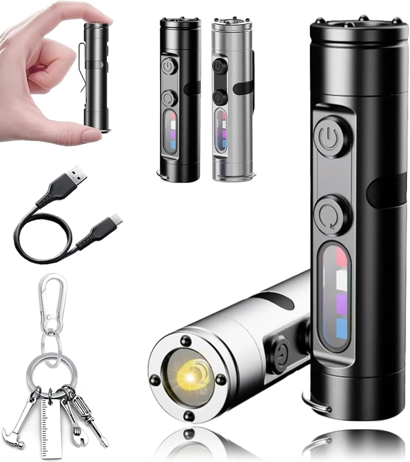 Taclite Mini – The Ultimate Everyday Micro Tool, Taclite Flashlight, Rechargeable LED Magnetic Super Bright Tactical Flashlight High Lumens, Dual Light System/3 Brightness/IP67 Waterproof (Black)