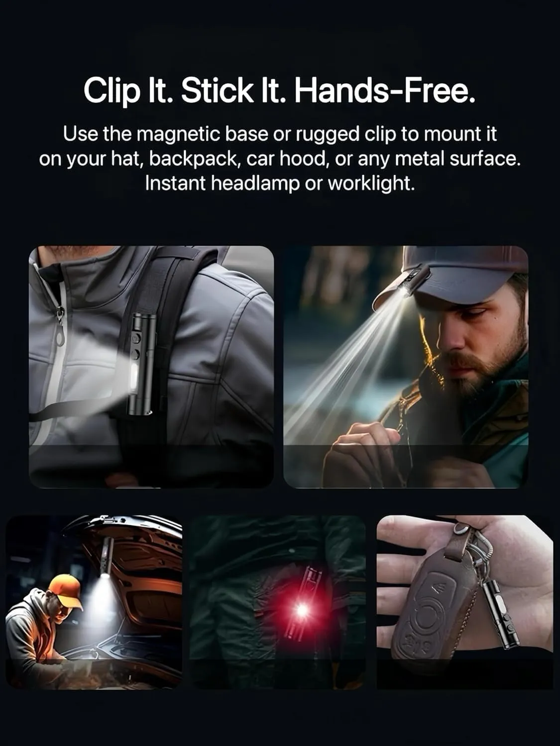 Taclite Mini - The Ultimate Everyday Micro Tool, TacLite Mini Flashlight, Rechargeable LED Magnetic Super Bright Tactical Flashlight with Hat Clip/Waterproof/3 Brightness/Dual Light System (MIX)