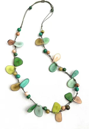 Tagua Nut Necklace in green, beige, brown TAG695, Aadjustable length, long tagua nut jewelry