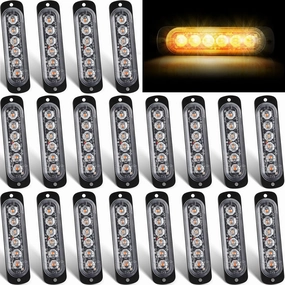 Tallew 20 Pack LED Emergency Strobe Lights 6 LED Amber Surface Mount Flashing Lights Warning Emergency Flashing Lights Construction Caution Lights for Truck off Road Car Firefighter Vehicles ATV SUV