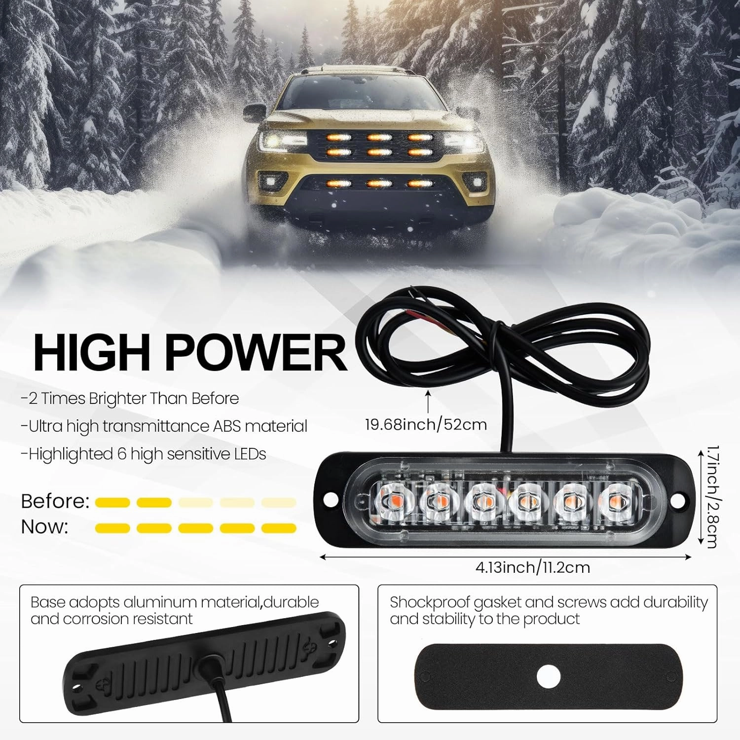 Tallew 20 Pack LED Emergency Strobe Lights 6 LED Amber Surface Mount Flashing Lights Warning Emergency Flashing Lights Construction Caution Lights for Truck off Road Car Firefighter Vehicles ATV SUV