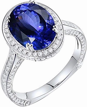 Tanzanite Rings For Women, 14K White Gold Rings - Tanzanite Ring with Diamond, Natural Tanzanite Blue Ring & Real Diamond Gemstone Rings For Couple Engagement Ring
