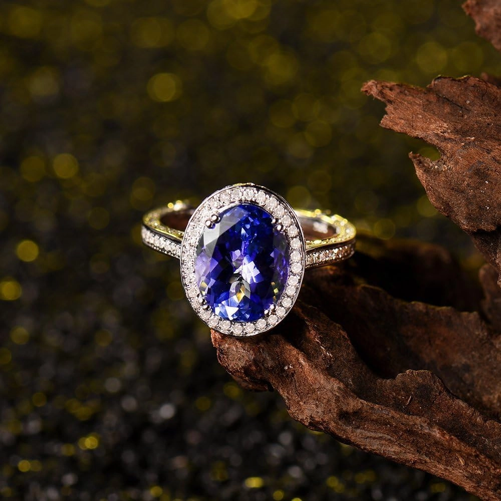 Tanzanite Rings For Women, 14K White Gold Rings - Tanzanite Ring with Diamond, Natural Tanzanite Blue Ring & Real Diamond Gemstone Rings For Couple Engagement Ring