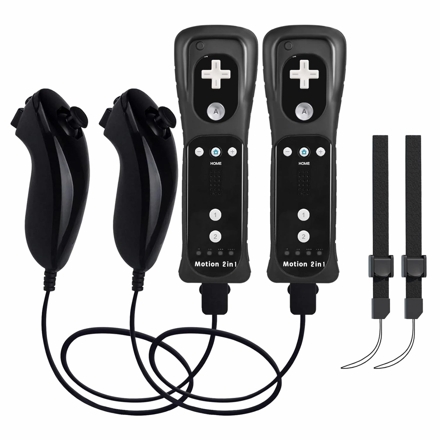 TechKen Wii Controller 2 Pack, Wii Motion Plus Controller with Nunchucks Wii Remote Controller Compatible with Nintendo Wii and Wii U, Built-in Motion Plus Wii Controller with Silicone Case and Wrist