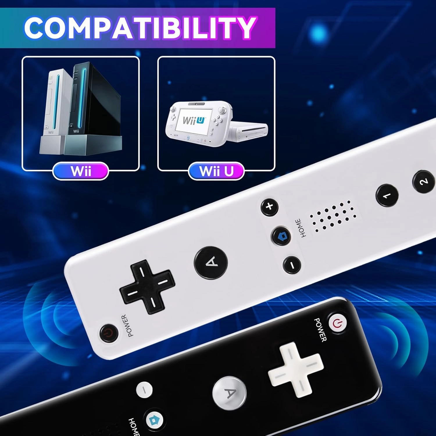 TechKen Wii Controller 2 Pack, Wii Motion Plus Controller with Nunchucks Wii Remote Controller Compatible with Nintendo Wii and Wii U, Built-in Motion Plus Wii Controller with Silicone Case and Wrist