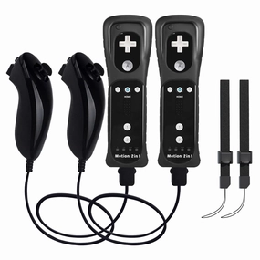 TechKen Wii Controller 2 Pack, Wii Motion Plus Controller with Nunchucks Wii Remote Controller Compatible with Nintendo Wii and Wii U, Built-in Motion Plus Wii Controller with Silicone Case and Wrist
