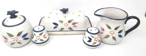 Temp-tations Covered Butter Dish, Sugar Bowl, Creamer/Gravy Pitcher, Salt & Pepper, Table Accessory Set (Old World Confetti), Various